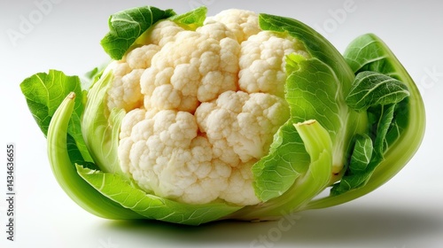 Obraz na płótnie Fresh, crisp cauliflower stands out against a clean white backdrop, perfect for healthy eating and cooking visuals. w salonie