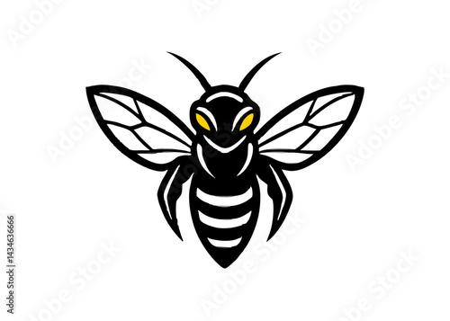 Striking Hornet Illustration: A stylized hornet showcases sleek black and yellow stripes against a clean background, its wings spread in dynamic fashion, ready to take flight.