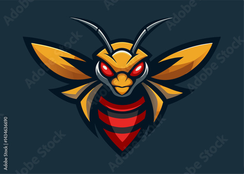 Aggressive Hornet Emblem: An animated close-up of an angry hornet, its sharp, stinging gaze and menacing posture. Capturing strength, determination, and resilience. 