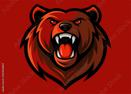 Roaring Grizzly Bear Mascot: Fierce grizzly bear head, snarling with bared teeth, powerful and intense, perfect for a sports team logo or any project that needs a strong and bold image. 
