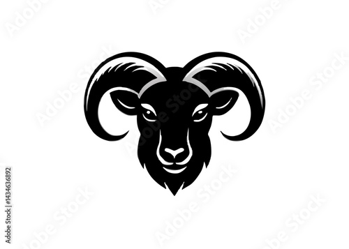 Majestic Ram Head Silhouette: A striking, detailed monochrome portrait of a ram, embodying strength and determination with its formidable curved horns.
