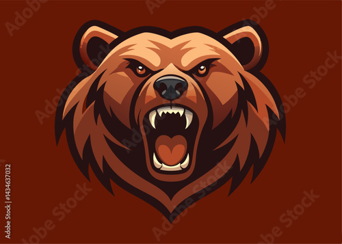 Angry Grizzly Bear Head Portrait: A fierce grizzly bear head with sharp teeth and a menacing growl is captured in a vibrant illustration, exuding power and aggression.