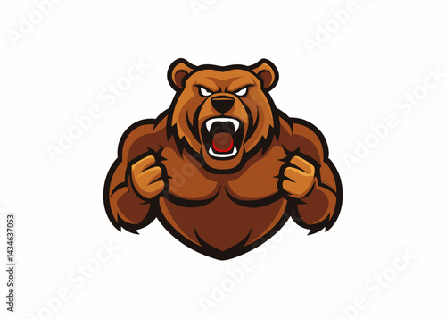 Angry Bear Mascot: A fierce bear mascot, showcasing its formidable power, muscular physique, and determined spirit through intense illustration.