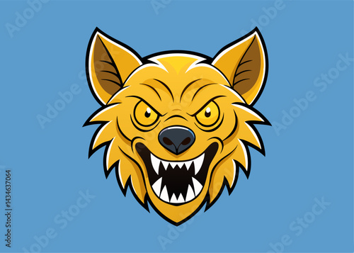 Enraged wolf illustration: A captivating illustration of an angry wolf, eyes blazing with intensity, fangs bared in a ferocious snarl against a contrasting blue background. 