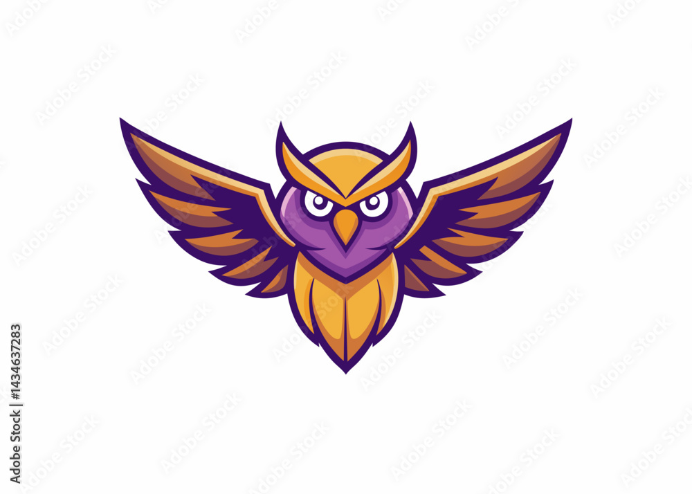 Obraz premium Wise Owl Illustration: An illustration of a majestic owl with outstretched wings, its piercing eyes filled with wisdom and a regal bearing. The owl, a symbol of knowledge and insight.