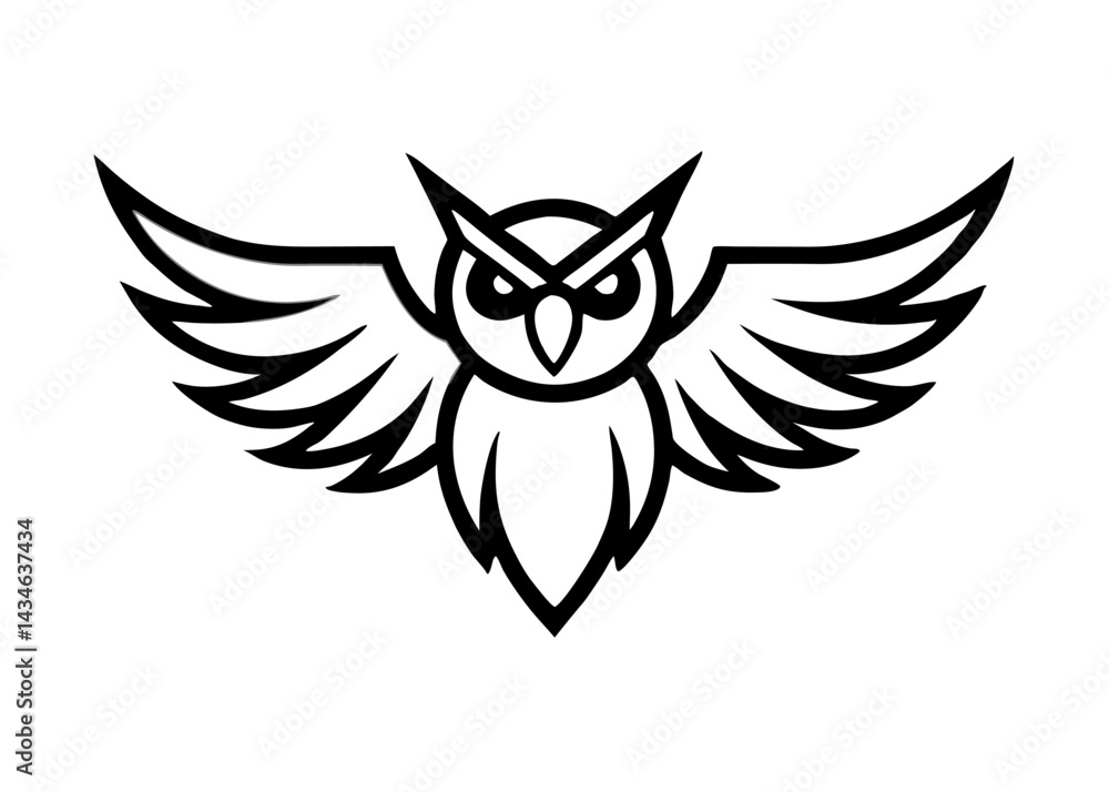 Obraz premium Owl Logo: A bold and striking logo featuring a detailed silhouette of an owl with outstretched wings, exuding an aura of wisdom, vigilance, and intelligence.