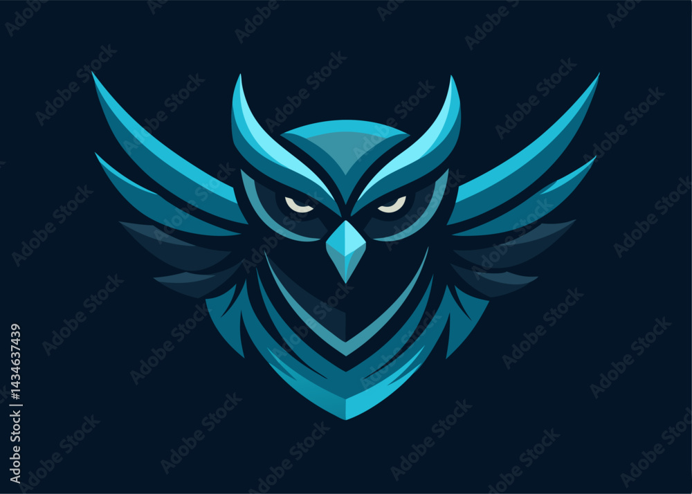 Obraz premium Owl in abstract art: An elegant and detailed owl illustration with artistic abstract wings spread against the dark blue background, the image conveys both wisdom and grace.
