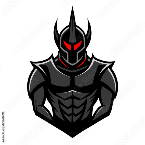 Knightly Figure's Emblem: A strong and bold warrior stands proud, encased in formidable armor, radiating a sense of power, protection, and readiness. The design conveys a sense of fantasy and valor.