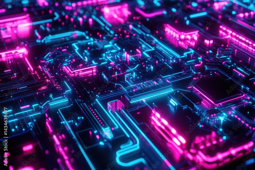 Intricate network of glowing circuit boards. Intricate network of glowing circuit boards.