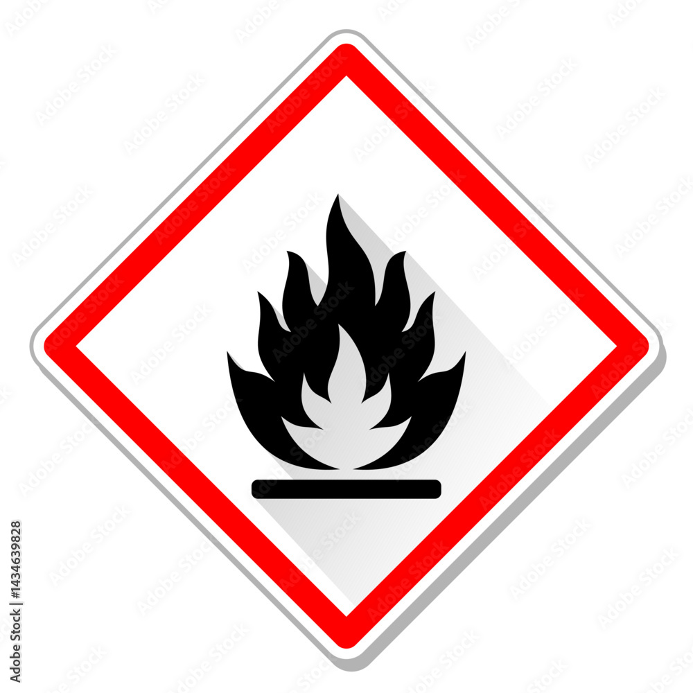 Caution Sign for Flammable Materials with Fire Symbol, Printable GHS Hazard Pictogram Vector Graphic Caution Sign for Flammable Materials with Fire Symbol, Printable GHS Hazard Pictogram Vector Graphic