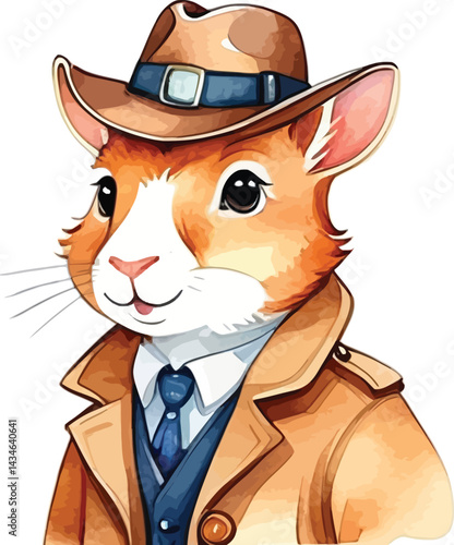 Cartoon Animal Detective Illustration Watercolor Style Character Design For Vector Use