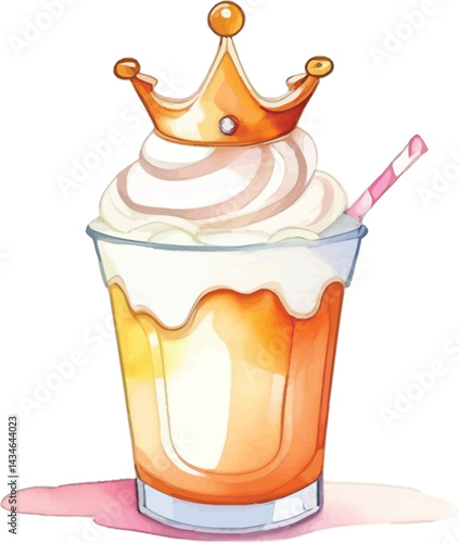 Royal Dessert Delight Watercolor Beverage With Crown For Vector Childrens Illustration Sweet Treat Designs