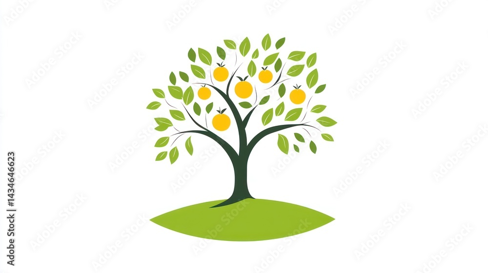 Obraz premium Fruit Tree Illustration, Nature Theme, Simple Design
