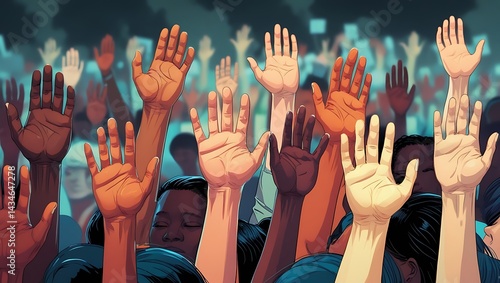 Diverse Hands Raised in Unity A Powerful Illustration of Collective Action and Shared Purpose