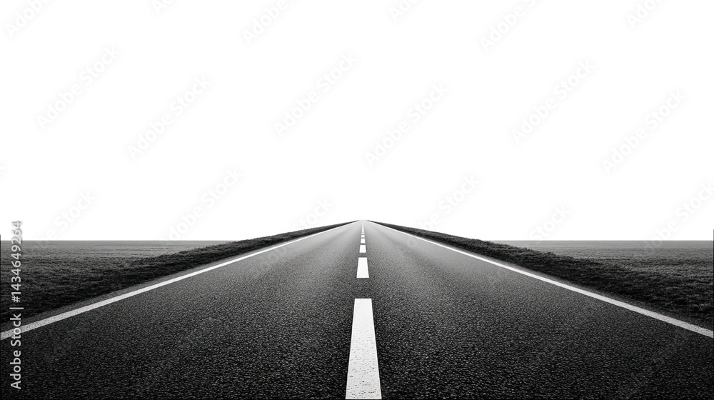 A Clean Vector of a Straight Road with Dashed Lane Markings, Leading off into the Horizon, All Set on a Plain White Backdrop