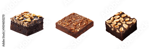 Obraz na płótnie Collection of Brownie Square with Nuts on Top, Isolated on Transparent or White Background w salonie
