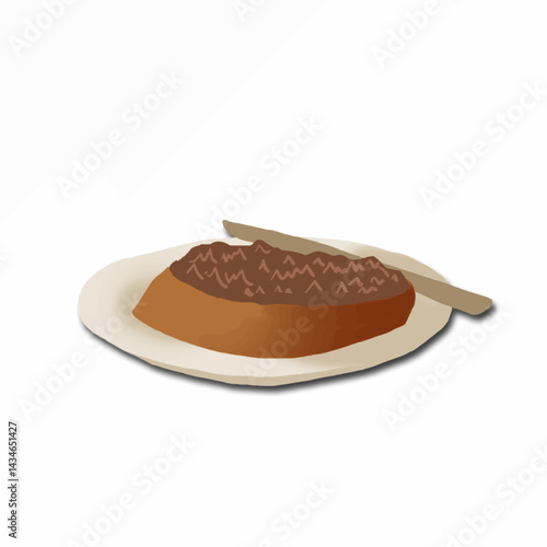 Illustration of Bread with Chocolate Spread and Knife on a Plate