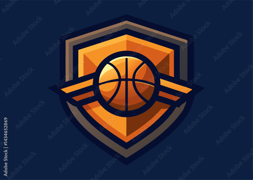 Golden Basketball Emblem: A dynamic emblem featuring a basketball at its heart, encased in a bold, shield-like shape, all rendered in striking gold hues, embodying strength and competitive spirit. Golden Basketball Emblem: A dynamic emblem featuring a basketball at its heart, encased in a bold, shield-like shape, all rendered in striking gold hues, embodying strength and competitive spirit.