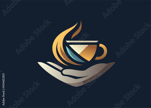 Care and Comfort: a coffee cup being held in a comforting hand with a serene dark-themed backdrop. 