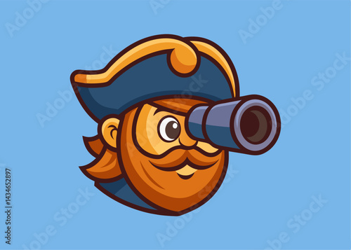Adventurous Pirate with a Spyglass: A vibrant cartoon illustration depicts a cheerful pirate with a spyglass, capturing the spirit of adventure, exploration, and the allure of the open sea.