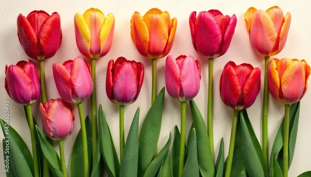 Fototapeta premium Bold, stylized tulips arranged in a square grid , modern, design, geometric floral