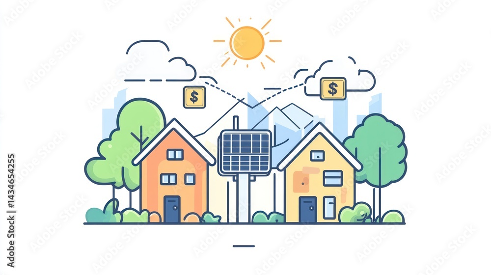 Solar panel energy powering homes, generating income. Solar panel energy powering homes, generating income.