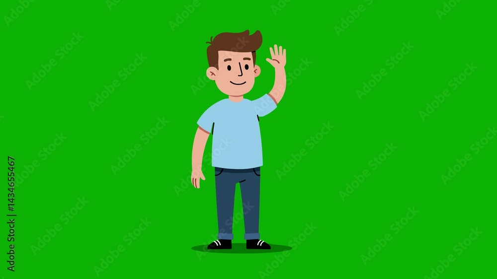 Cartoon White man with brown hair in light blue clothes waving his hand ...