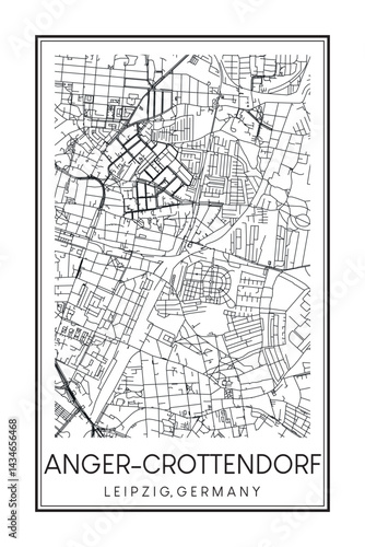 Hand drawn printable downtown road map poster of borough ANGER-CROTTENDORF of the German city of LEIPZIG on solid white background with city name