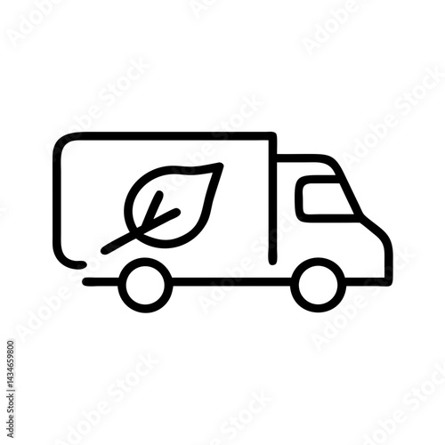 Sustainable delivery truck icon featuring a leaf, symbolizing eco-friendly transportation in a minimalist style
