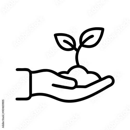 Nurturing hand icon holding a growing plant, symbolizing care for nature and sustainability

