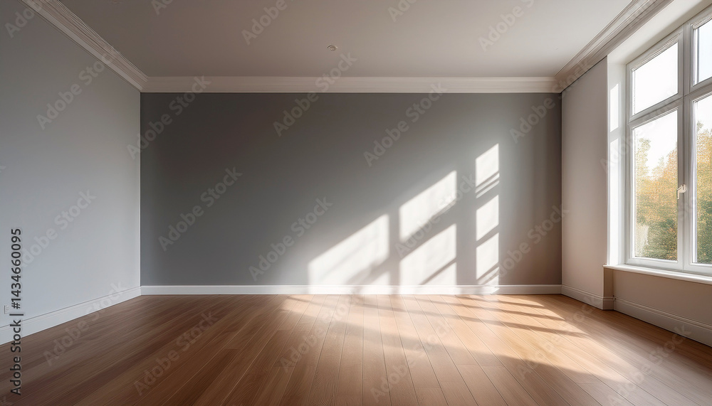 empty room interior with parquet floor and grey painted walls empty room interior with parquet floor and grey painted walls