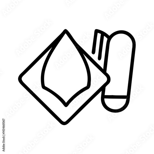 minimalist vector line icon of camping sleeping bag and folded mat, outdoor adventure essentials, simple black and white illustration for travel and tourism designs