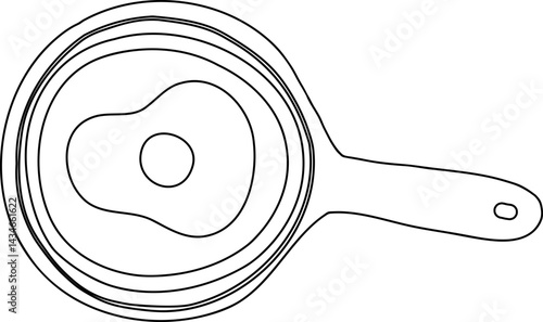Lined Fried eggs in a frying pan Hand Drawn