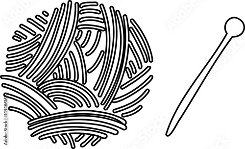 Lined Yarn ball with knitting needles Hand Drawn