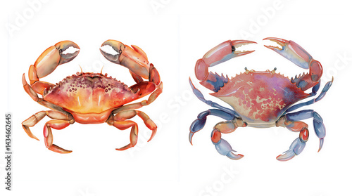 Crab, watercolor clipart illustration with isolated background.