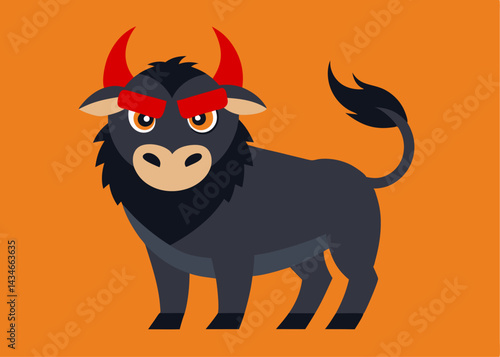 Bull in Action: A formidable bull, its fiery spirit and fierce expression depicted in a dynamic illustration set against a striking backdrop.