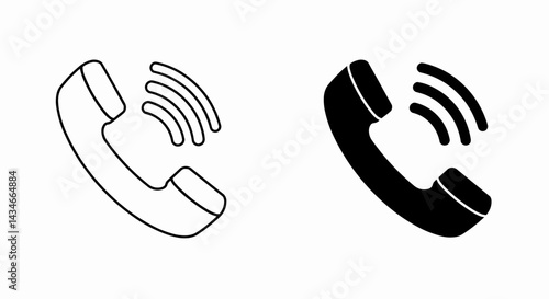 Digitally generated cartoon image on a white background, showing two telephone receiver icons side by side. With a thick black frame. Vector illustration