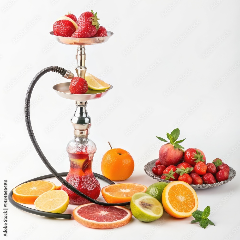 Naklejka premium HOKAH WITH FRUITS ON WHIIIIITE BACKGROUND