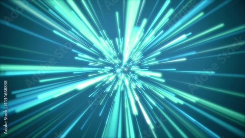 Camera entering blue spacewarp with glowing light streaks in 4K, high speed travel through futuristic sci-fi tunnel, dynamic burst of neon beams in deep space animation

