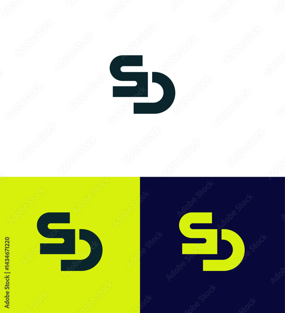 Modern SD Monogram Logo Design Green, Yellow, Blue Variations Modern SD Monogram Logo Design Green, Yellow, Blue Variations