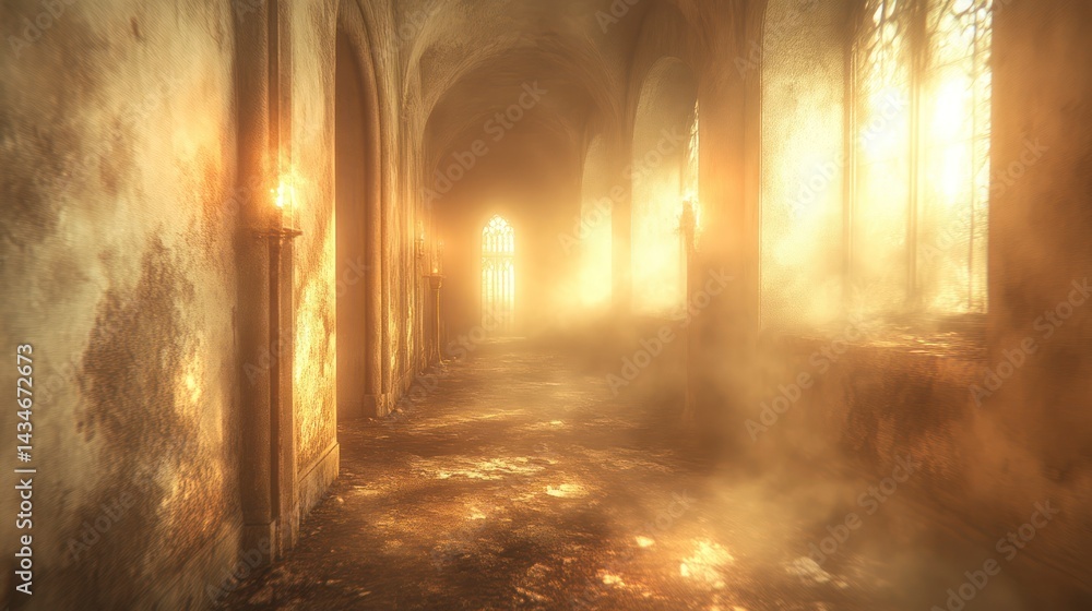 Mysterious Golden Hallway Sunlit Gothic Corridor Dusty Ancient Passage Fantasy Interior Ag Mysterious Golden Hallway Sunlit Gothic Corridor Dusty Ancient Passage Fantasy Interior Ag