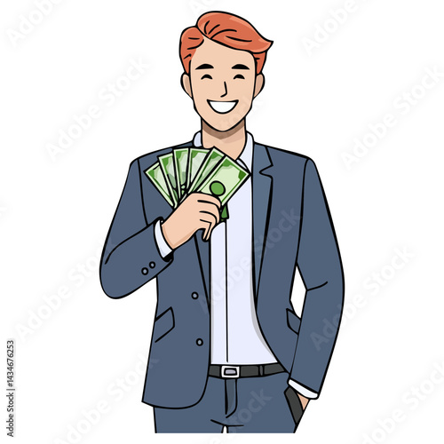Smiling Executive with Money Earnings Vector Art