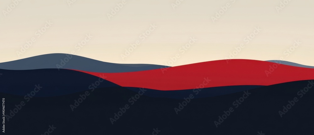Naklejka premium Abstract Wavy Layers in Red, Blue, and Beige, Minimalist Landscape Background with Smooth Gradient for Modern Design
