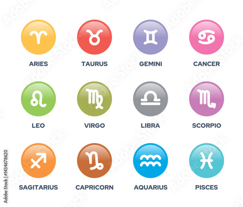 vector icons of 12 zodiac signs. constellation, astrology, symbol