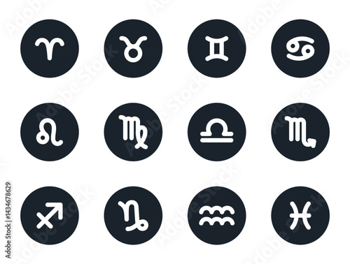 vector icons of 12 zodiac signs. constellation, astrology, symbol