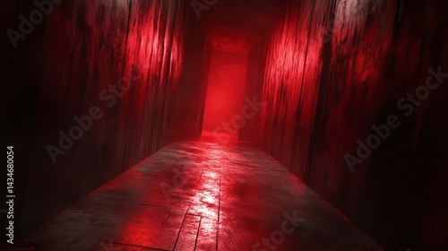 Eerie RedLit Tunnel with Atmospheric Mood and Mysterious Ambiance for Horror Thriller or Sus