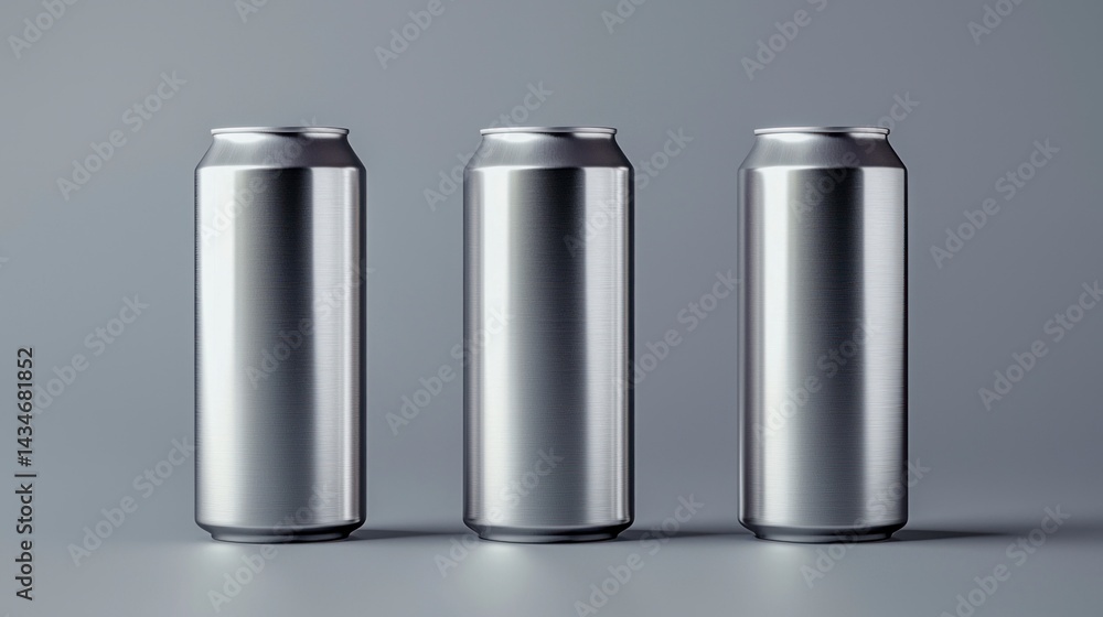 Realistic Photography of Aluminium Drink Cans in a Minimalist Setting with Soft Lighting Effects Realistic Photography of Aluminium Drink Cans in a Minimalist Setting with Soft Lighting Effects