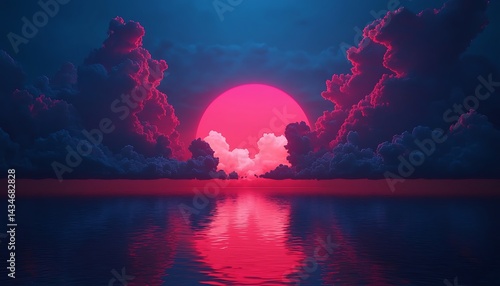 Pink Sunset Over Water