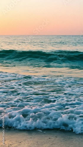 Serene Teal Ocean Waves at Sunset