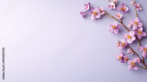 Pink cherry blossoms on pastel purple background